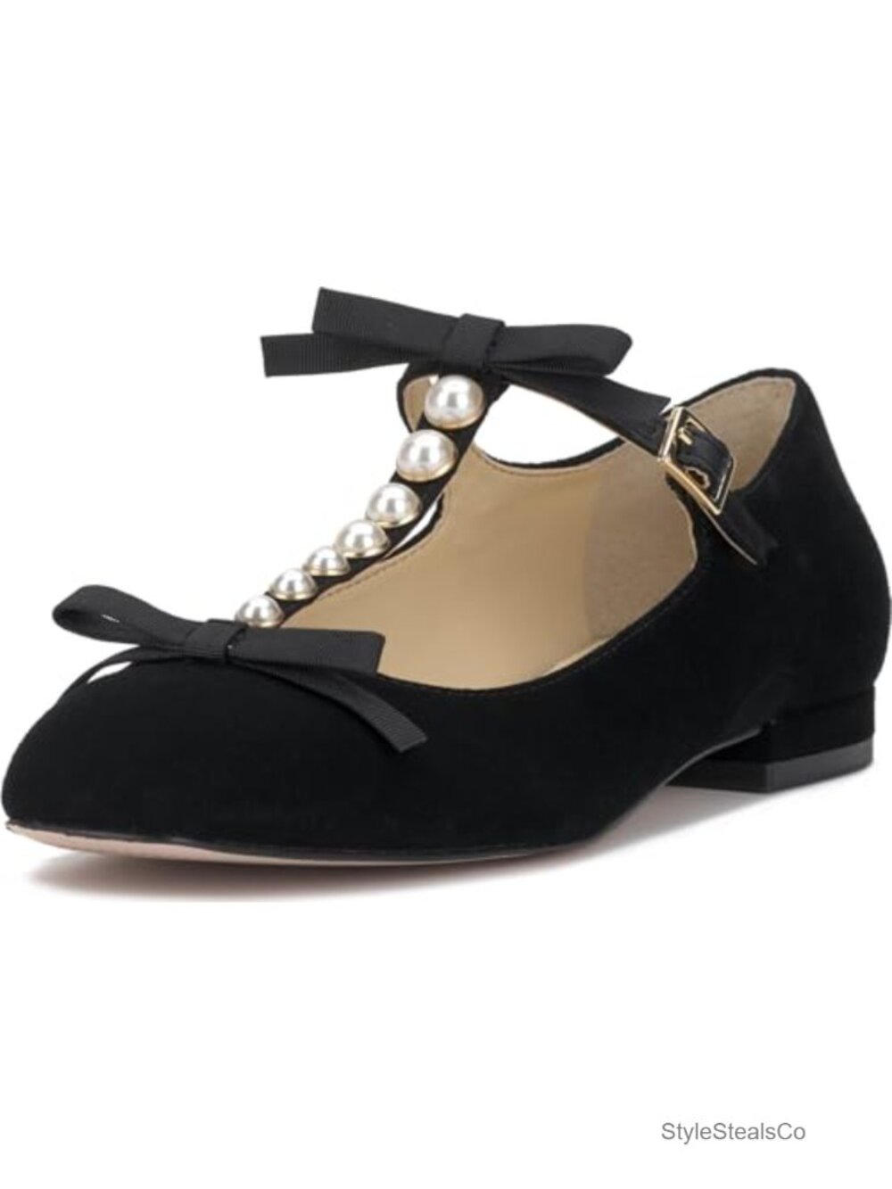 Leather Flats Round Toe Buckle Single Strap Bows Party Wedding